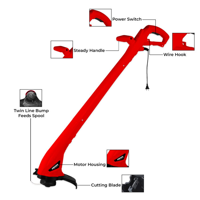 Corded String Trimmer Grass Trimmer for Lawn Edges Trimming 22cm Cutting Diameter Lightweight Grass Cutter Machine